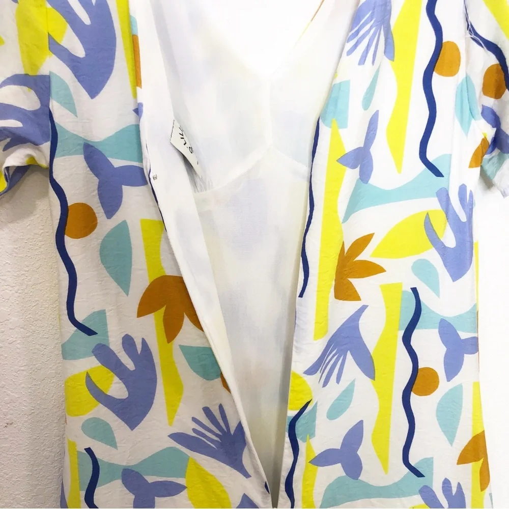 Molly Bracken Printed Maxi Dress V-Neck Ruffle White Size Medium Lili Sidonio - Picture 12 of 15